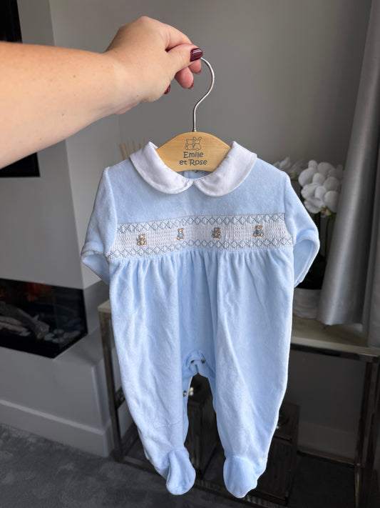 0-3m blue velour teddy