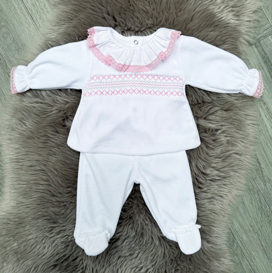 White Velour Smock 2 Piece