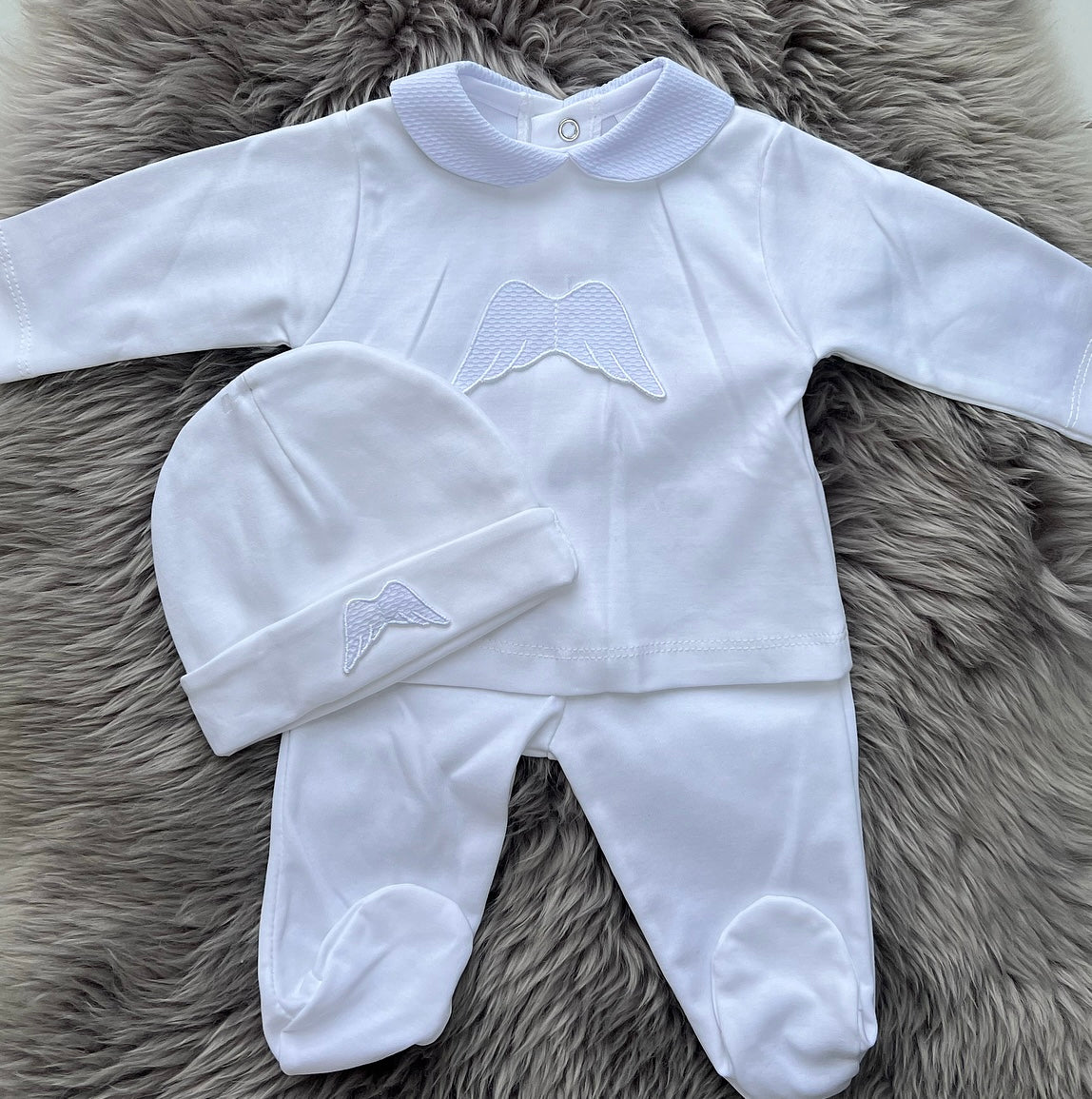 White Cotton Angel Wing 2 Piece Including Hat