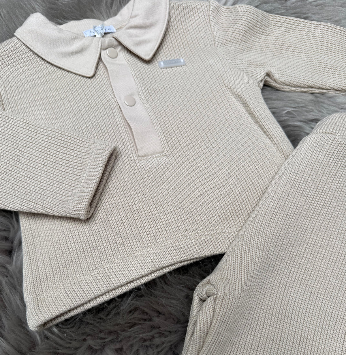 Beige Knit Polo Set