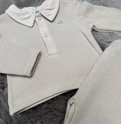 Beige Knit Polo Set