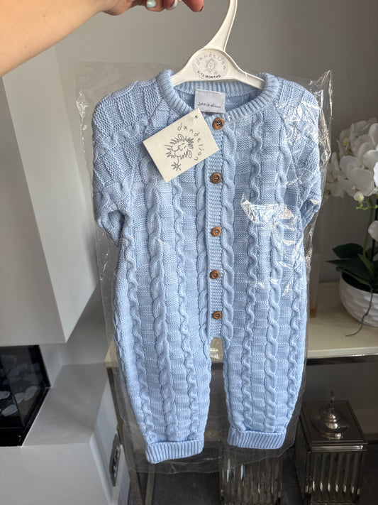 6-12m brand new blue cable knit romper