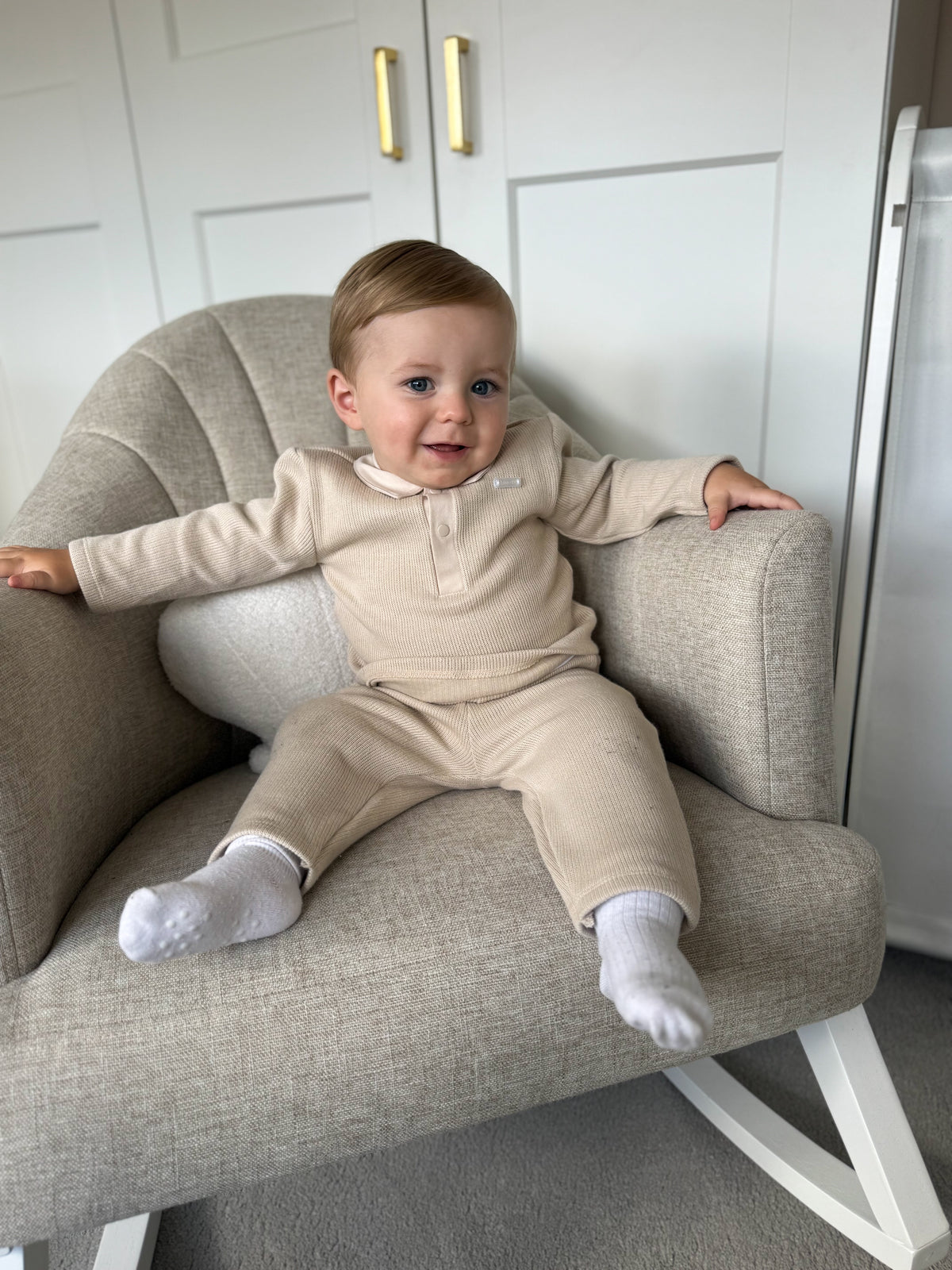 Beige Knit Polo Set