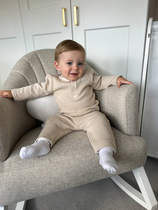 Beige Knit Polo Set