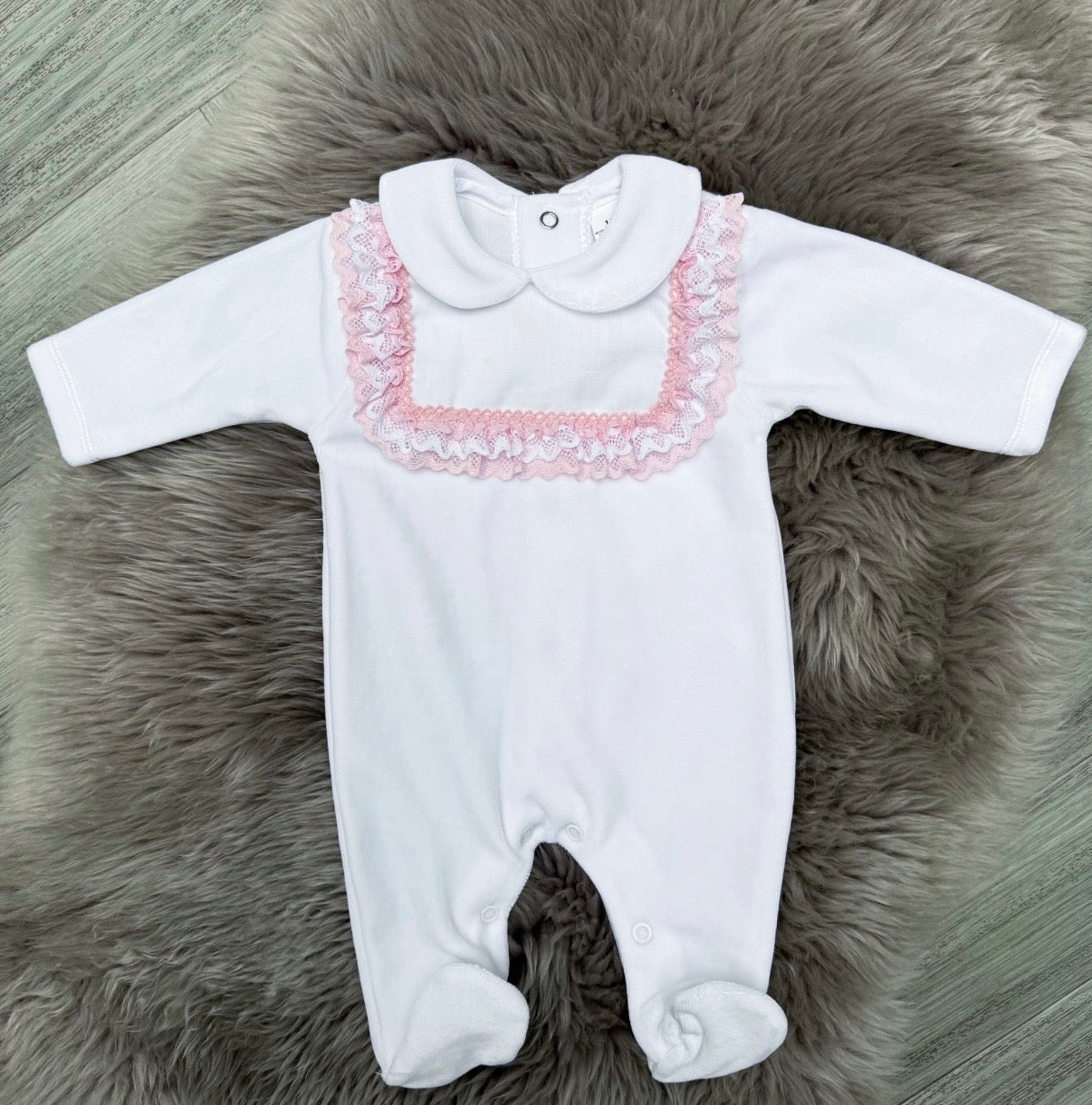 White Velour & Pink Babygrow