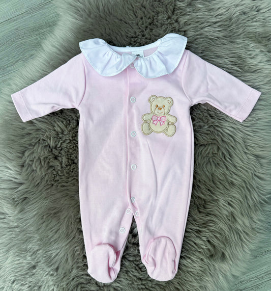 Pink Cotton Teddy Babygrow