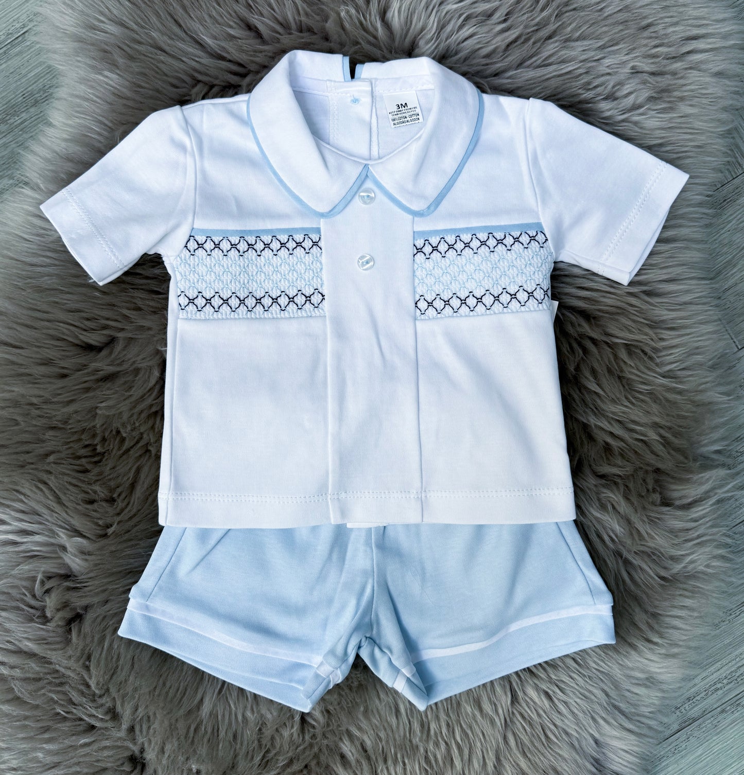 Cotton Blue 2 Piece With Smocking