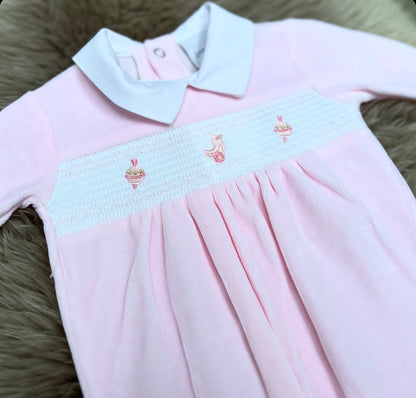 Velour Pink Rattle Babygrow