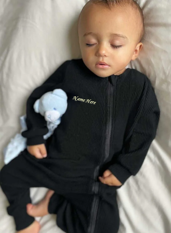 Ribbed Sleepsuit - Black Zip Up