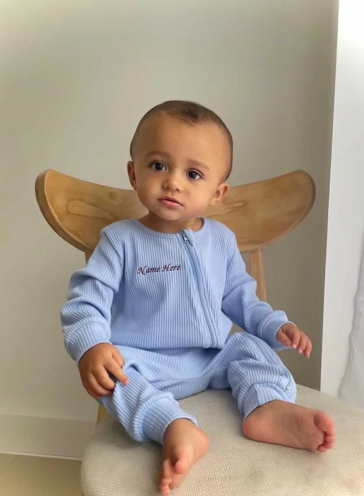 Ribbed Sleepsuit - Blue Zip Up