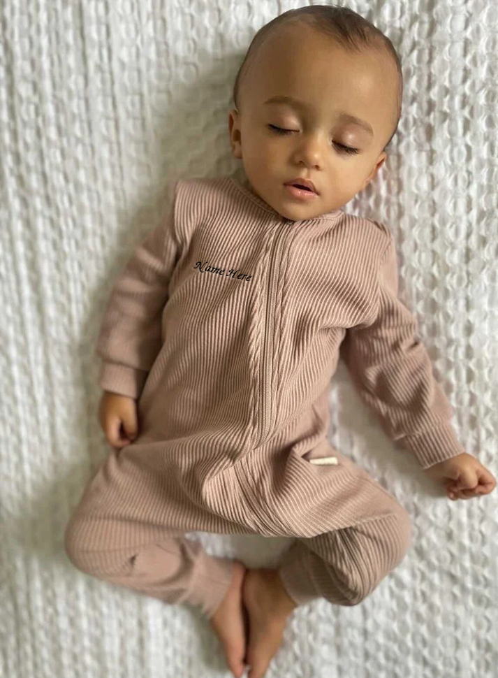 Ribbed Sleepsuit Mocha Zip Up