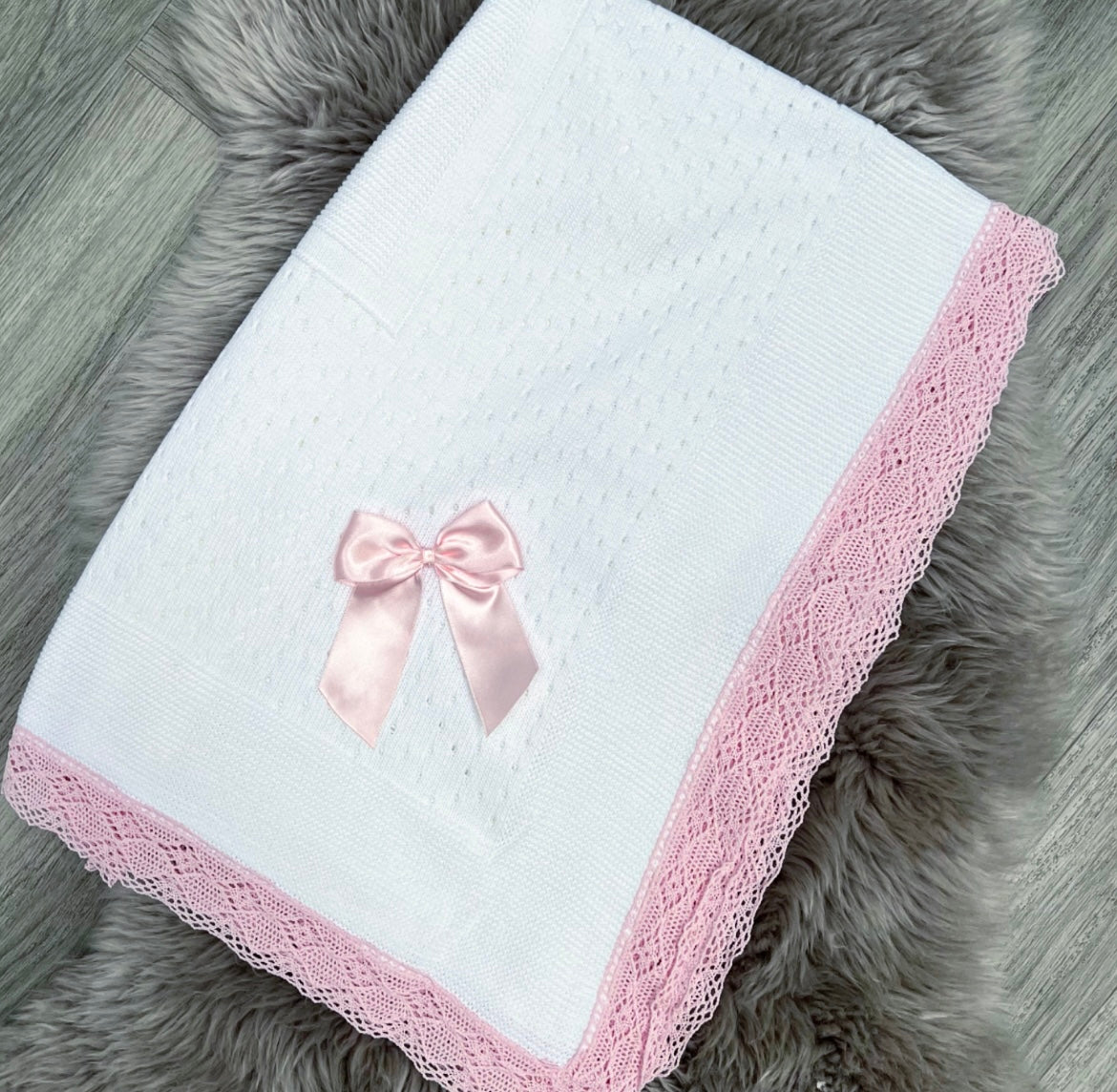 White & Pink Lace Blanket